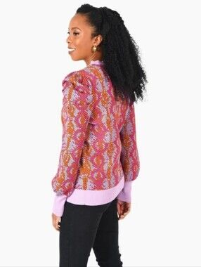 Emily McCarthy Sweater Size L Pink Red Boho Snake Print Classy Preppy Luxury